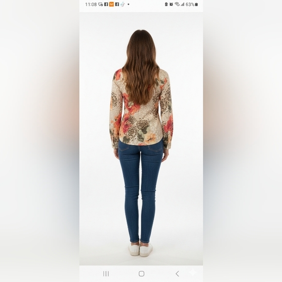 Chico's Women Shirt Size 0 Beige Floral Button Down Shirt - Picture 8 of 15